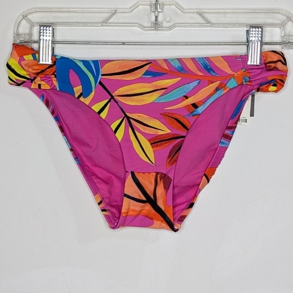 NWT Bar III pink blue orange tropical foliage bikini bottom XS - Picture 1 of 9